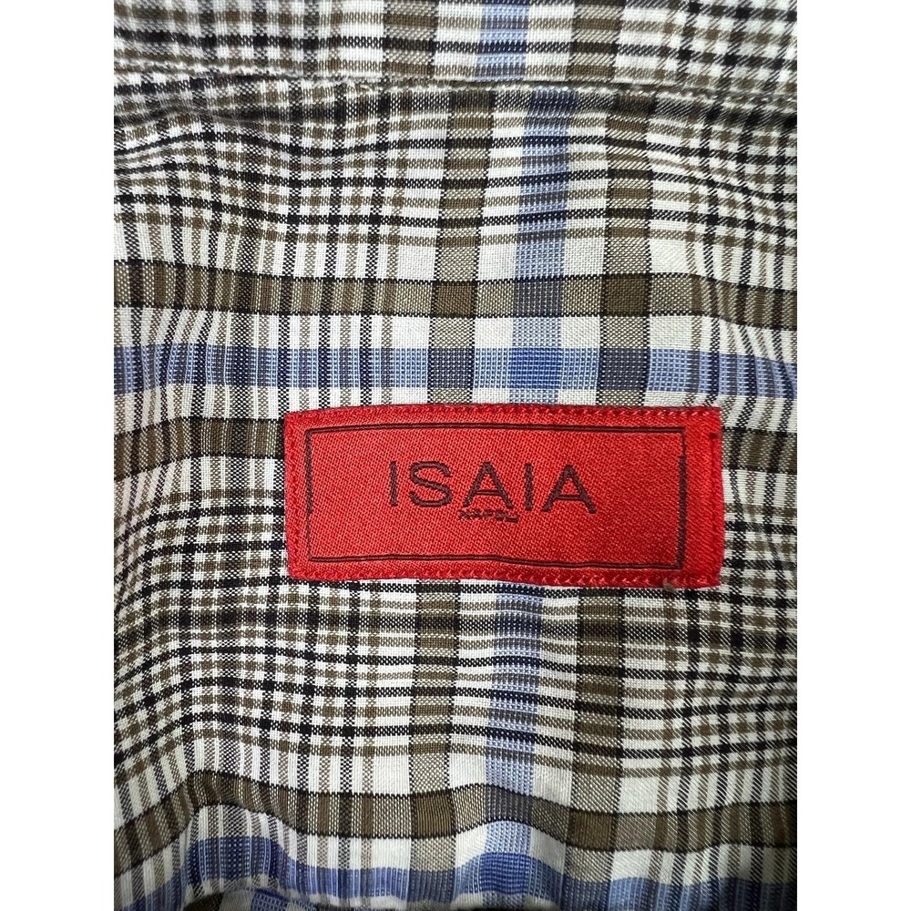Isaia Napoli Shirt Mens 16 41 Blue Gray Plaid Long Sleeve Made In Italy Dress View 4